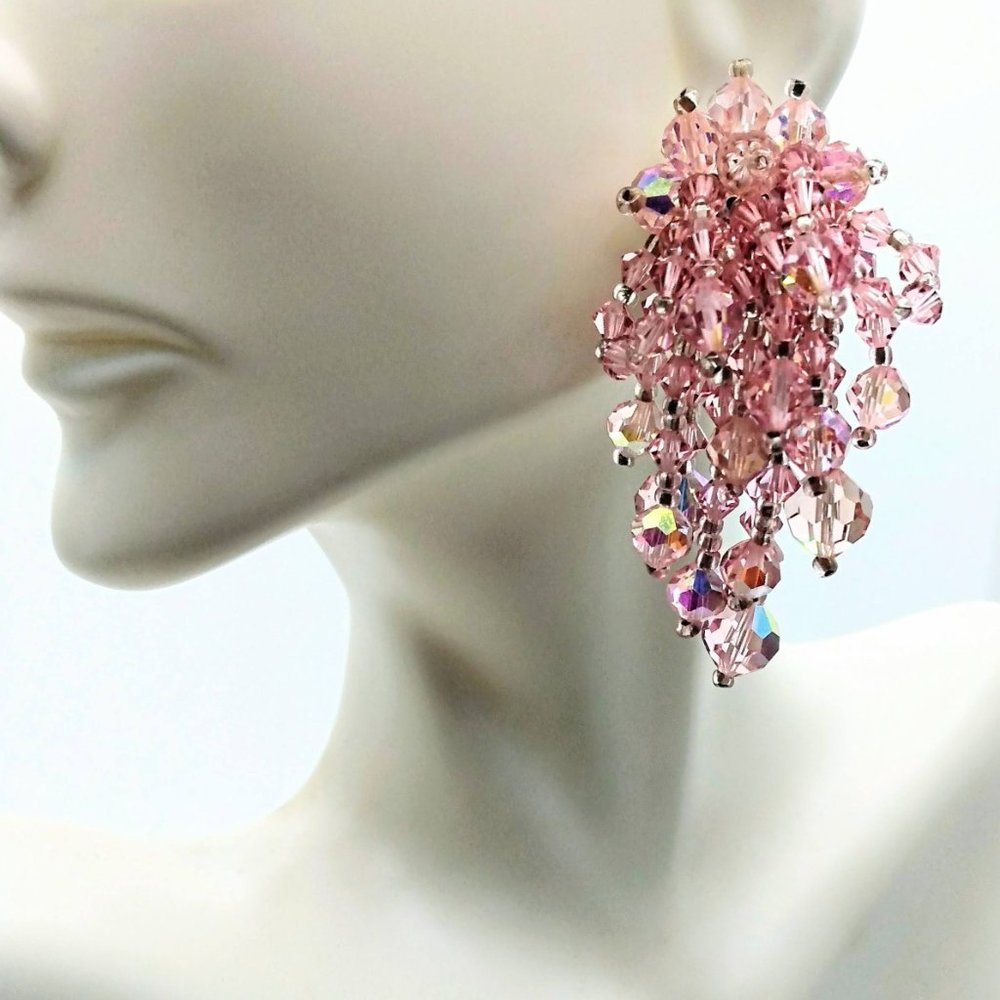 "WATERFALL" EARRINGS CASCADING PINK CRYSTALS